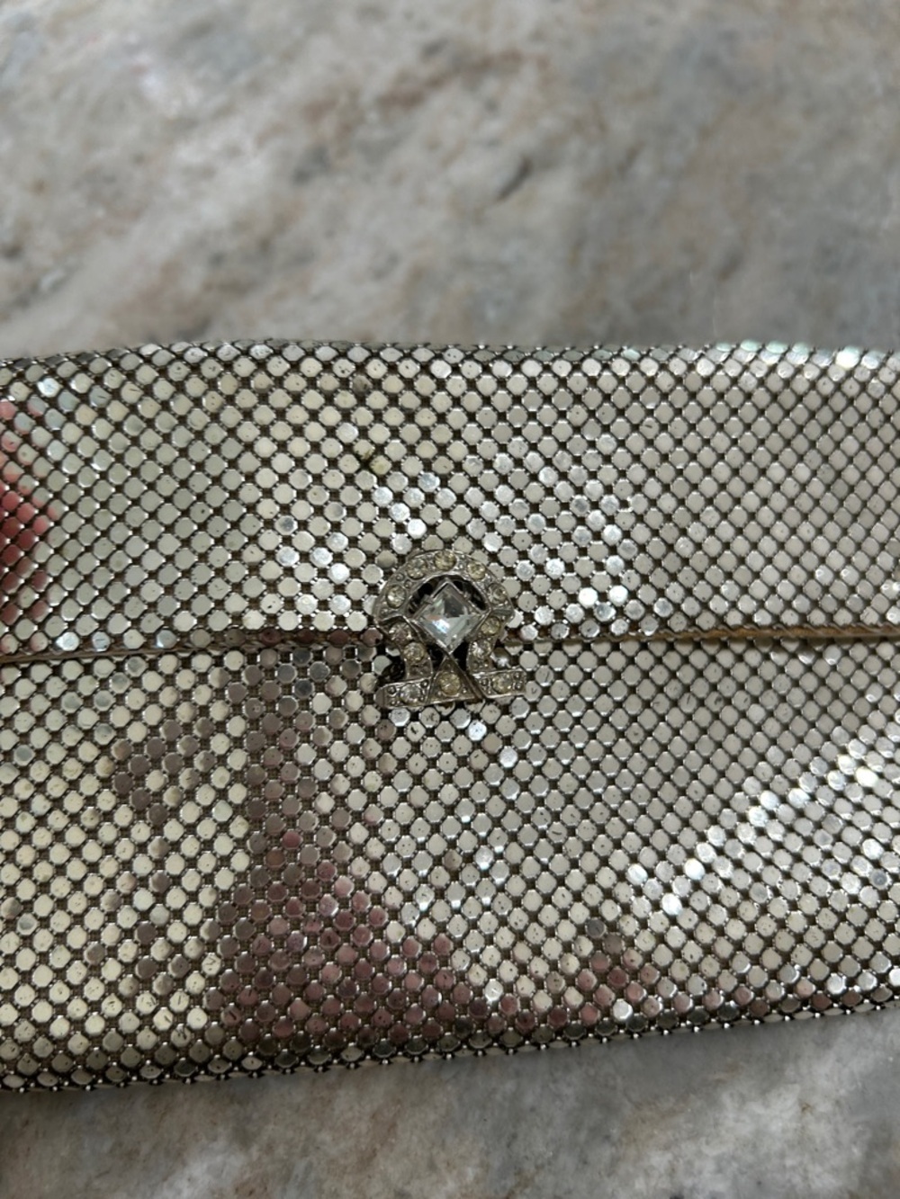 Vintage Whiting & Davis Silver Mesh Evening Bag Silver w/cubic zirconia closure - Picture 2 of 16